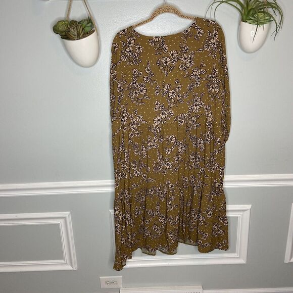 Ryllace Peasant 100% VISCOSE Mustard Promenade Tiered Floral Dress Plus Sz 20 1x - Picture 8 of 9